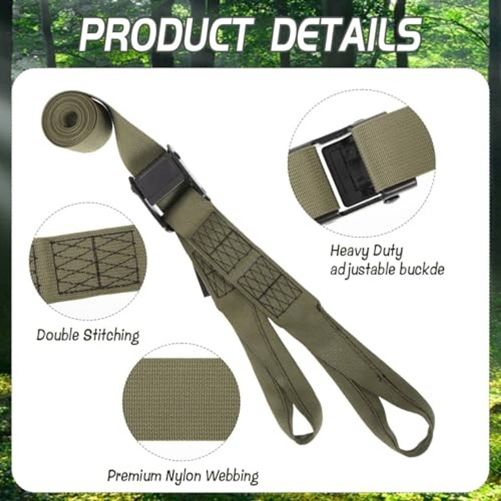 Olive heavy-duty woven straps with double-stitched grid pattern and adjustable buckle