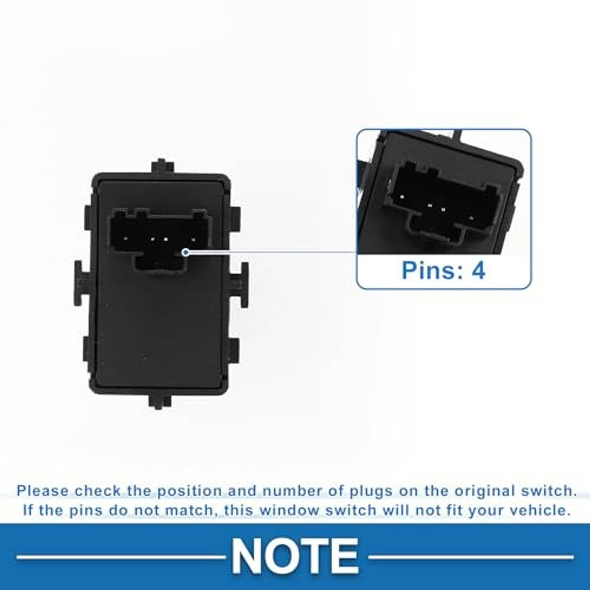 Black switch housing with 4-pin connector view, rear terminals