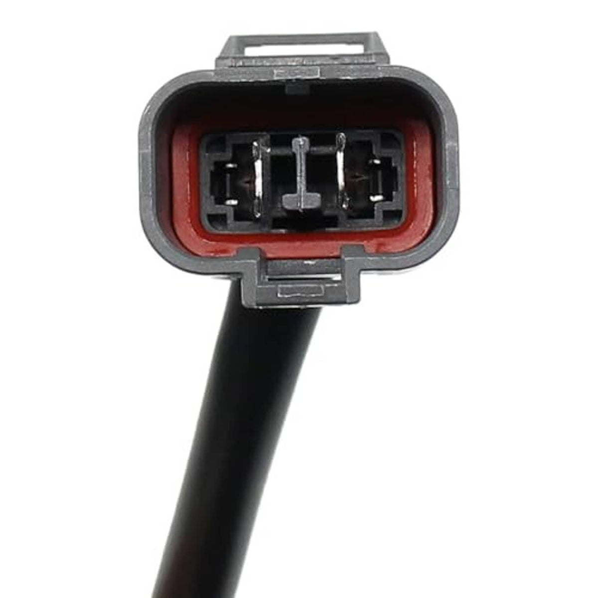 Electrical connector plug with four pins inside a red-lined housing