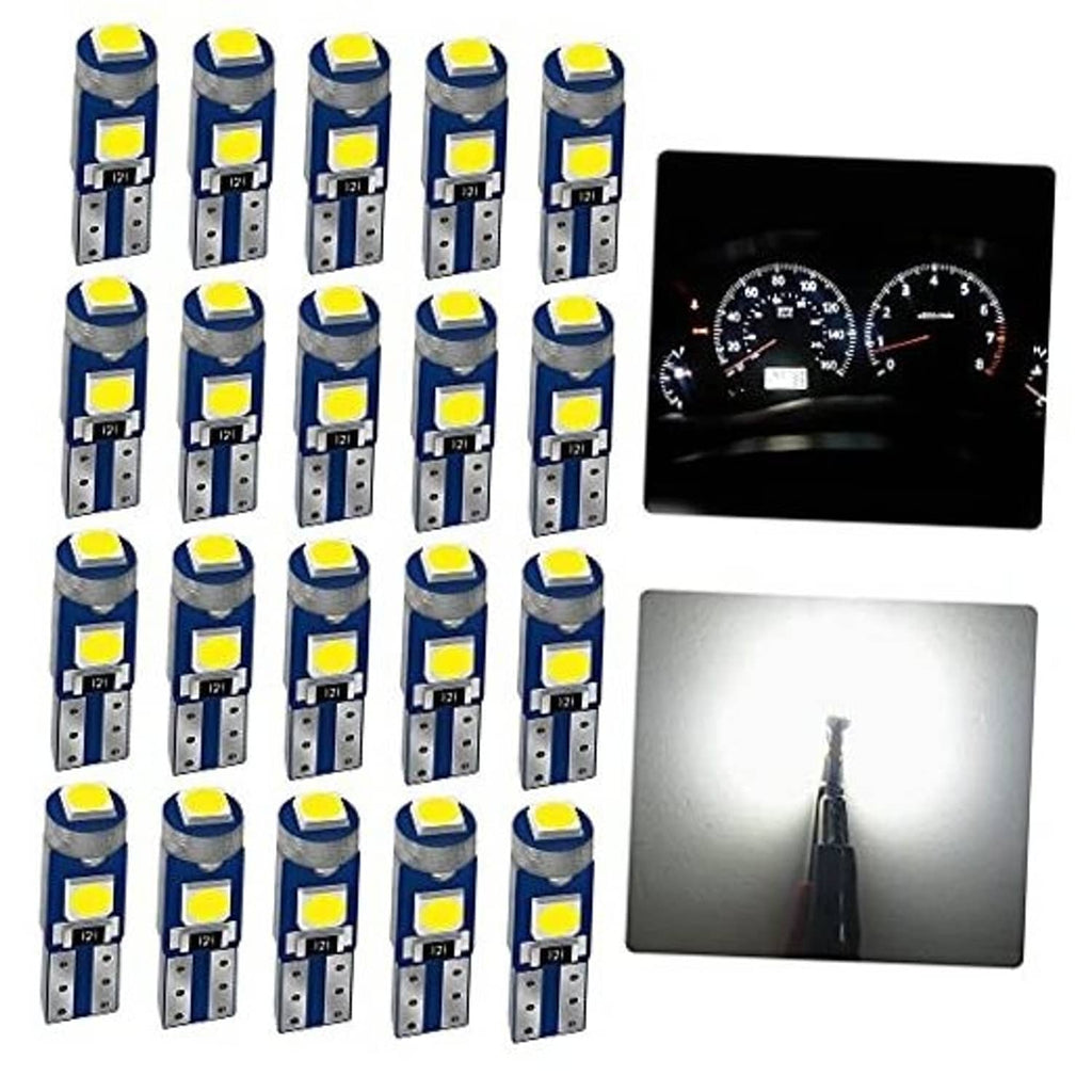 20-pack T5 LED dashboard bulbs with blue base and yellow LED chips