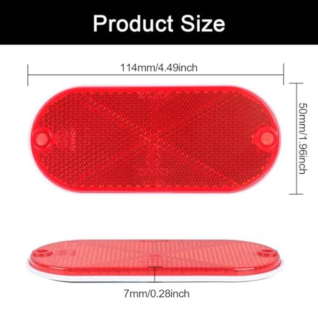 Red oval reflector size diagram: 114mm x 50mm x 7mm