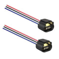 Headlight connector pigtail pair with black housings and red/blue wire leads