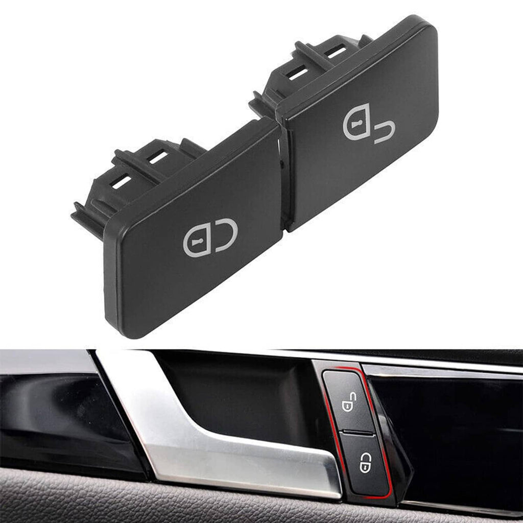 Black driver-side door lock switch button with lock icon and mounting tabs