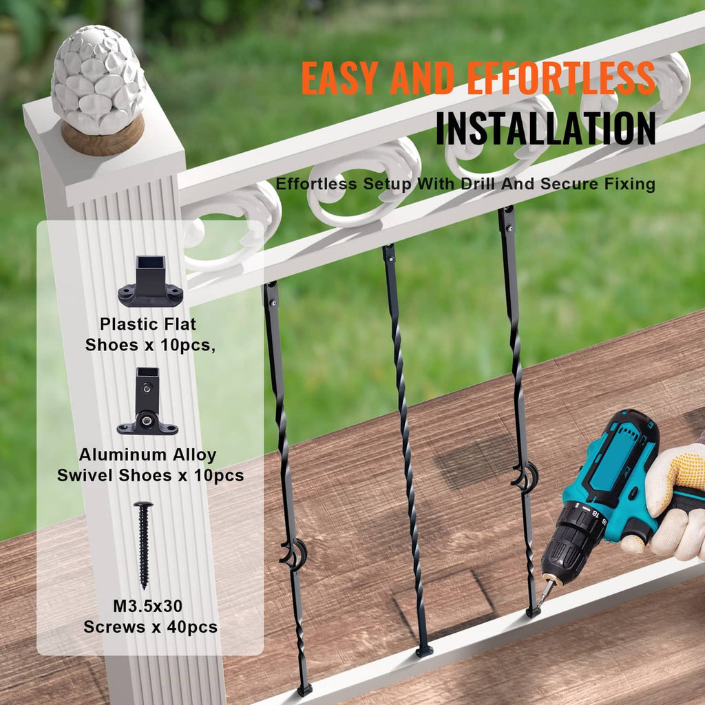 Black twist baluster set with mounting hardware: swivel shoes and screws