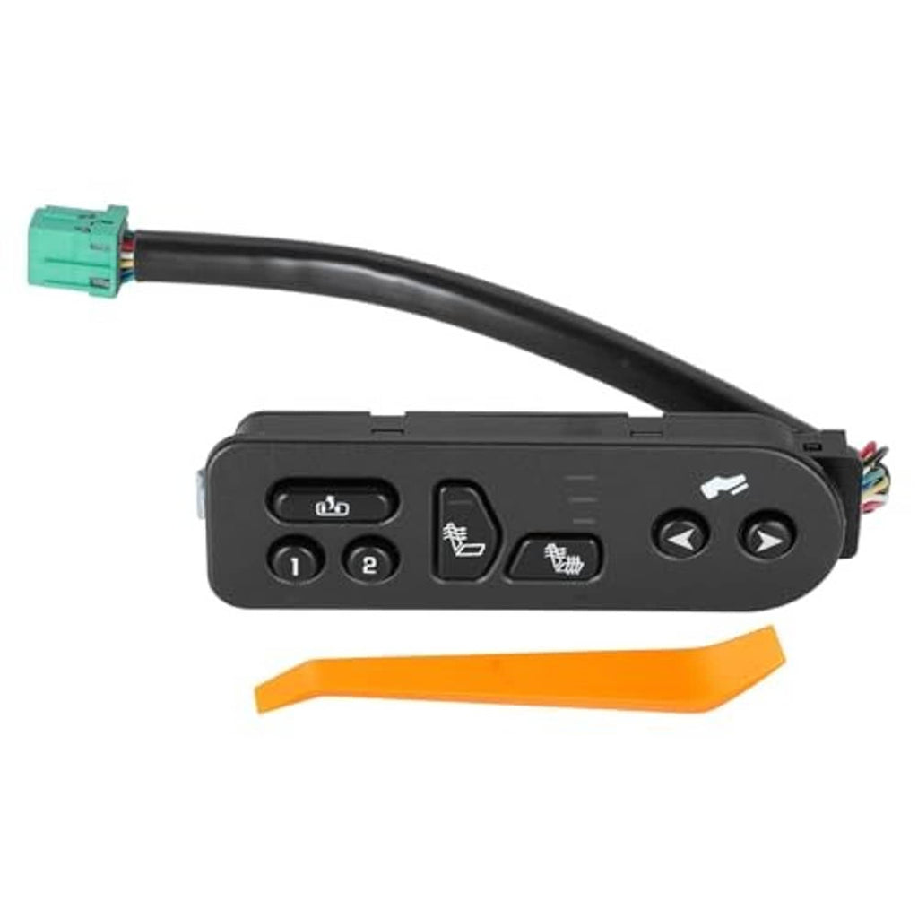 Black seat heater switch panel with icon buttons and green wiring connector