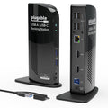 Black Plugable USB-A and USB-C docking station with side USB ports and vents