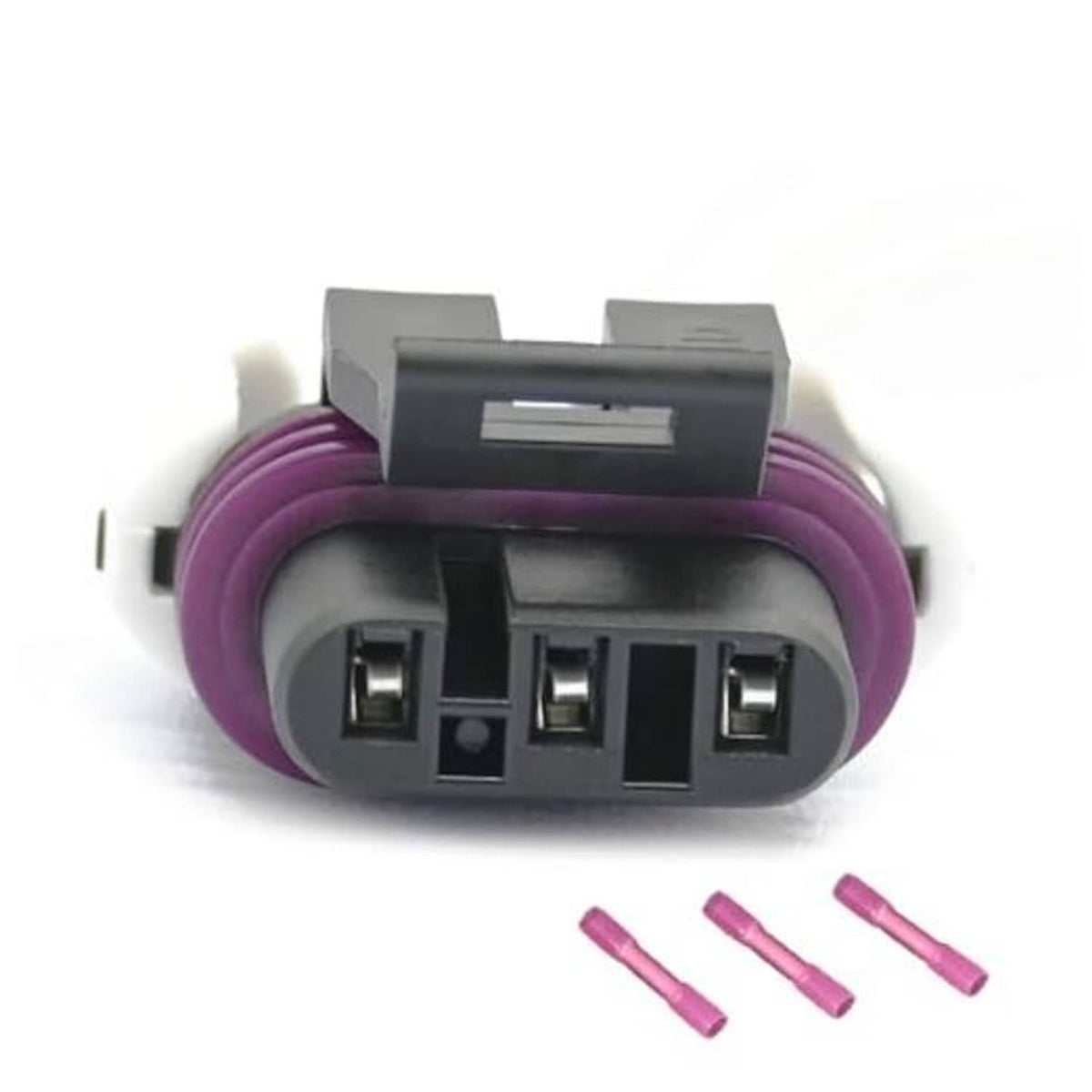 3-pin camshaft sensor wiring harness pigtail connector with purple insulated wires