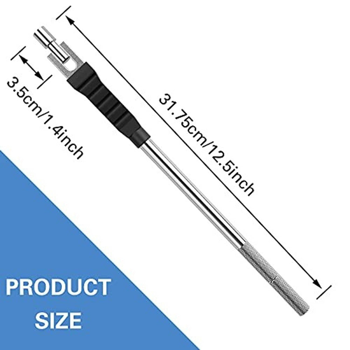 Valve stem puller/installer tool shown with length measurement markings.