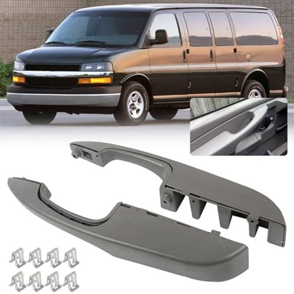 Gray interior door pull handle armrest pair with textured pull slot and mounts