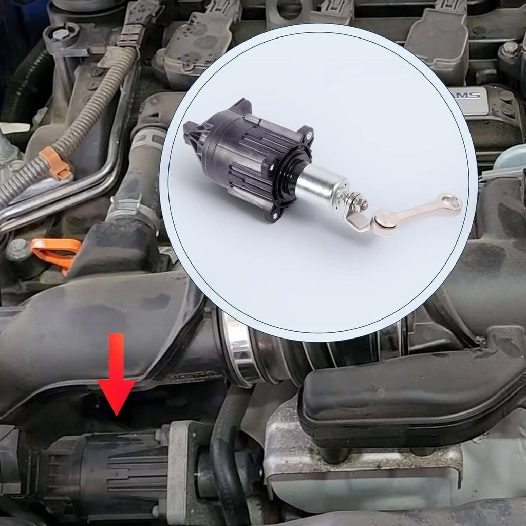 Wastegate valve actuator solenoid installed in engine bay, highlighted location
