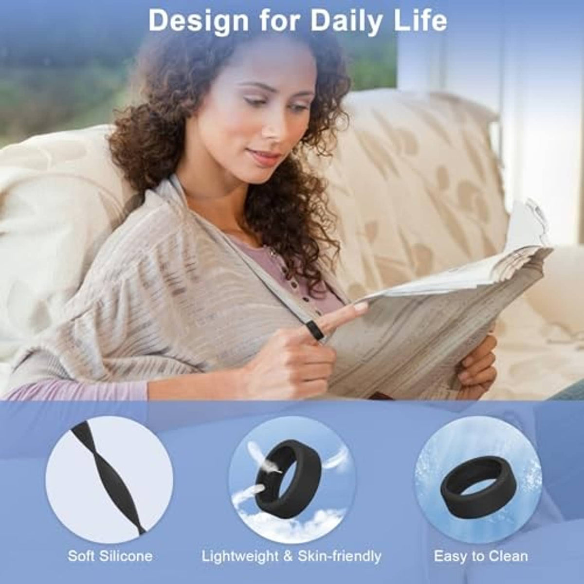 Soft silicone ring protector cover with black and clear band, easy-clean design