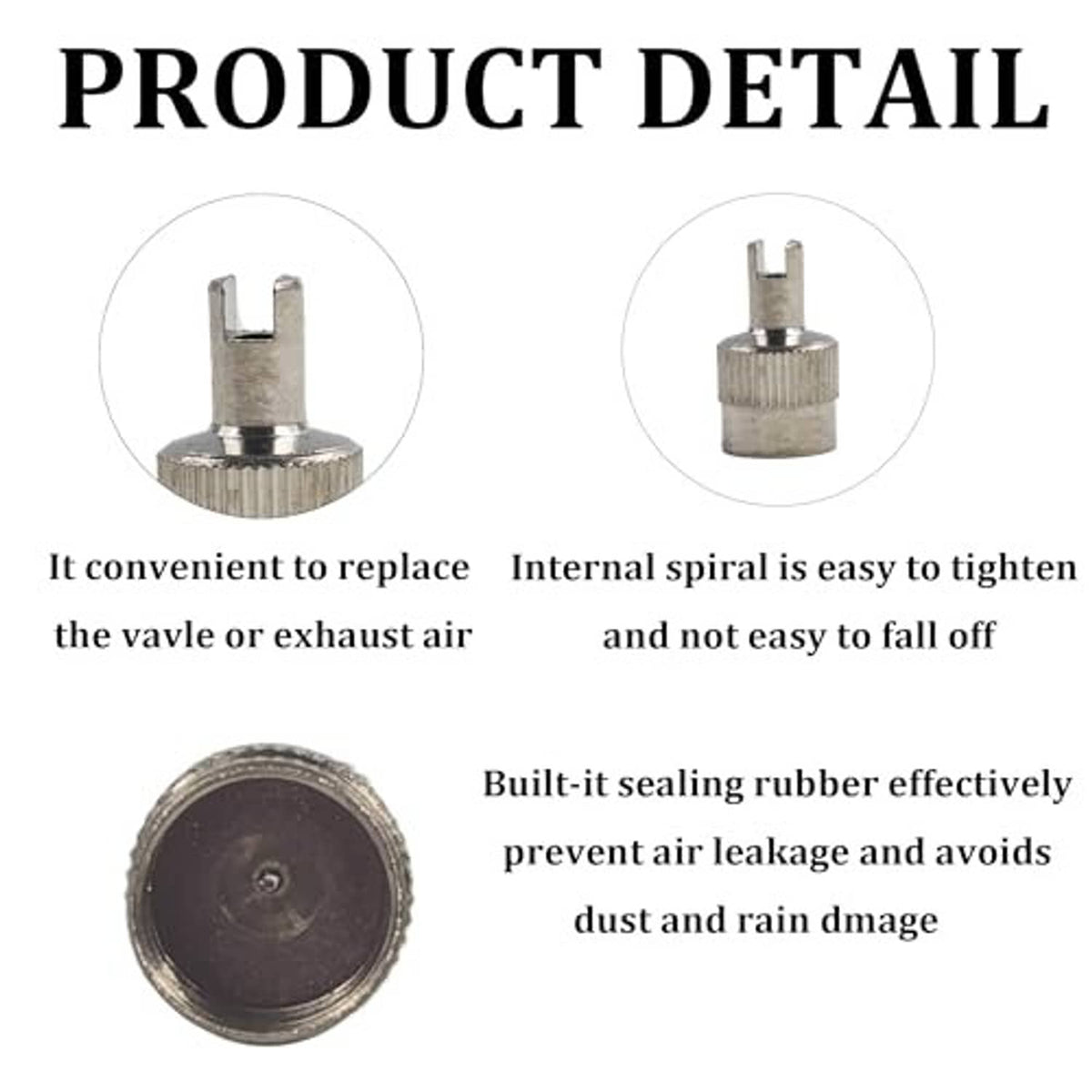 Tire valve stem cap detail showing slotted top and internal sealing rubber
