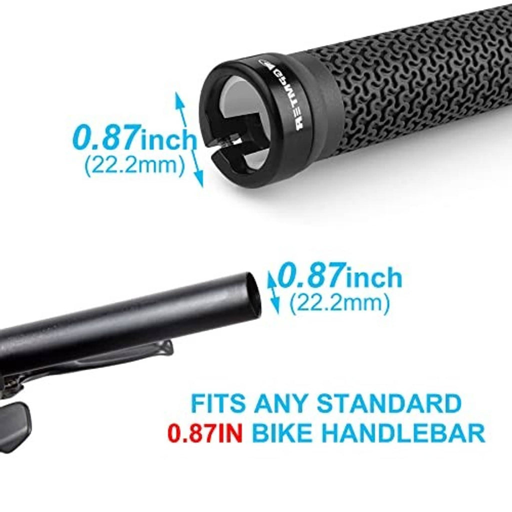 Black textured grips showing end clamp area and lock ring design