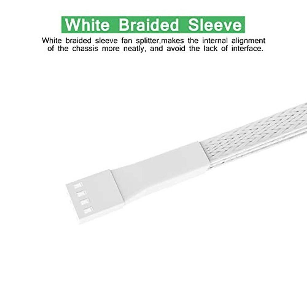 White braided-sleeve 4-pin PWM fan splitter cable with connector plug and braided lead