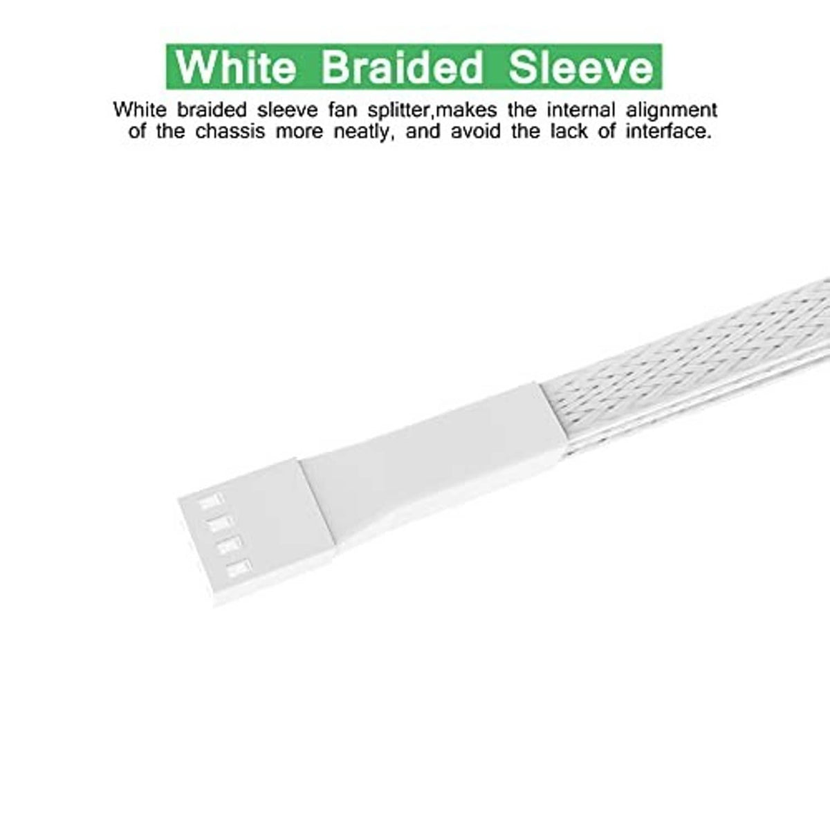 White braided-sleeve 4-pin PWM fan splitter cable with connector plug and braided lead