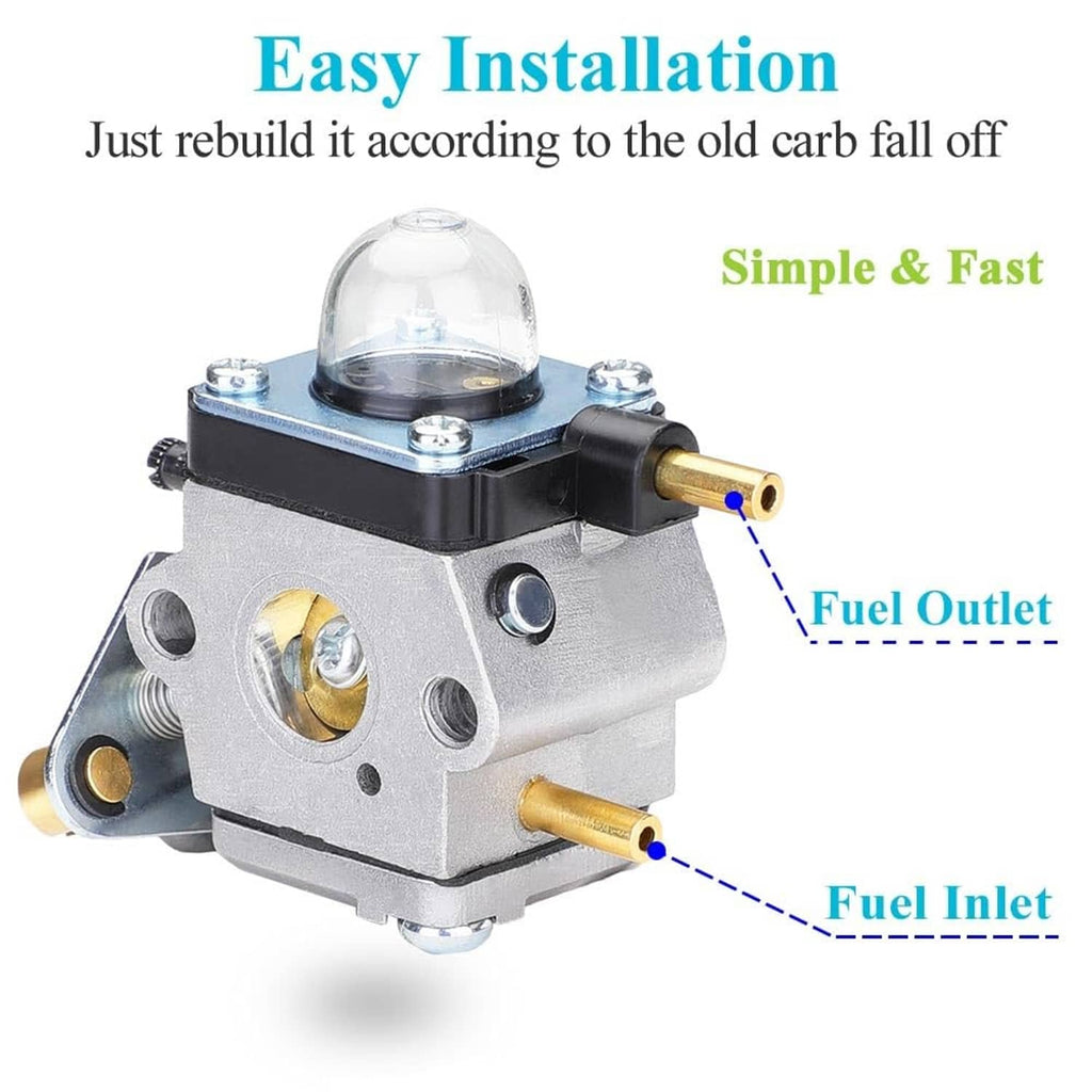 Carburetor with fuel inlet and outlet ports, clear dome, metal housing