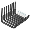 Black wall-mounted U-shaped ladder hooks with jumbo arms and screw holes, 8-pack