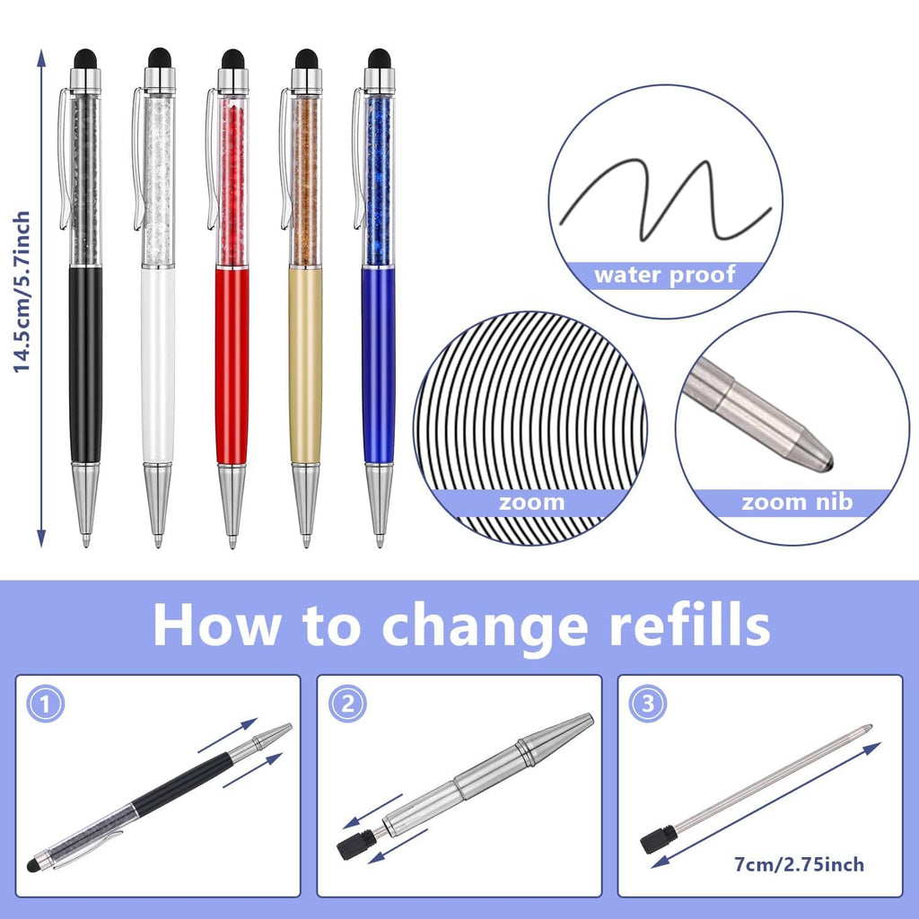 Assorted ballpoint pen refills with waterproof design and nib close-up