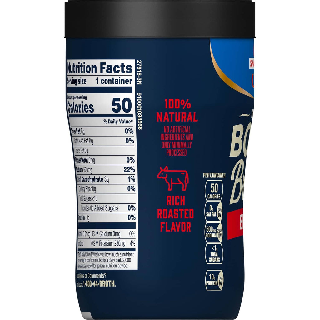 Nutrition facts panel and 100% natural rich roasted flavor icon on cup