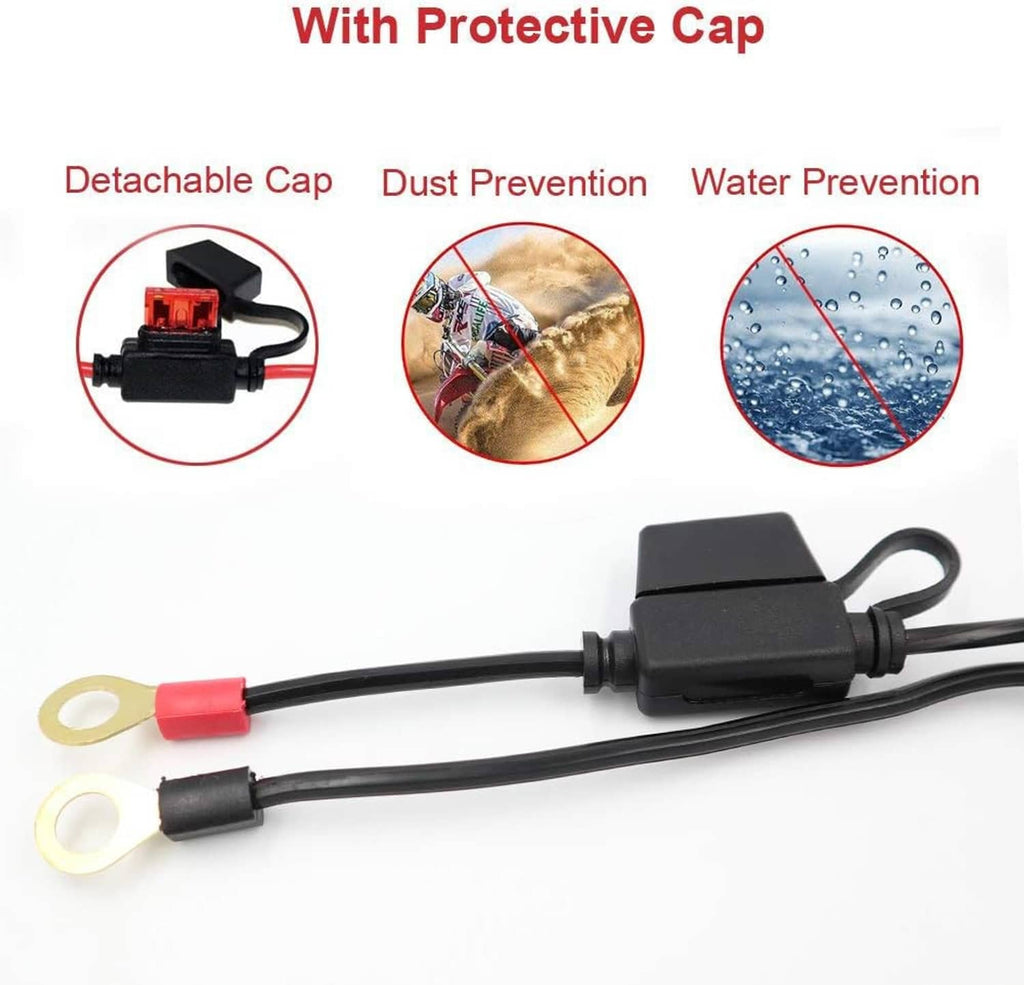SAE to ring terminal extension cable with protective dust and water prevention cap