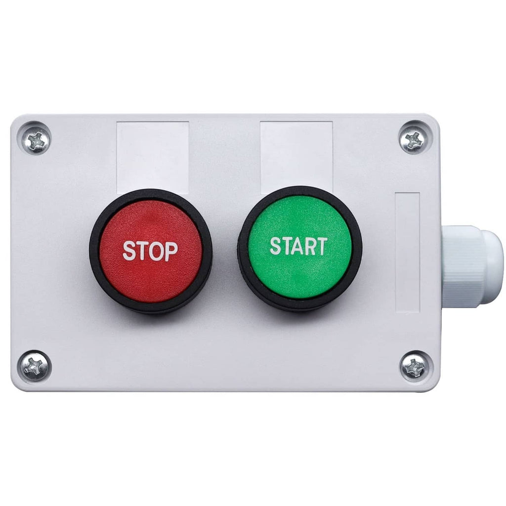 Compact start/stop push button station with red STOP and green START indicators