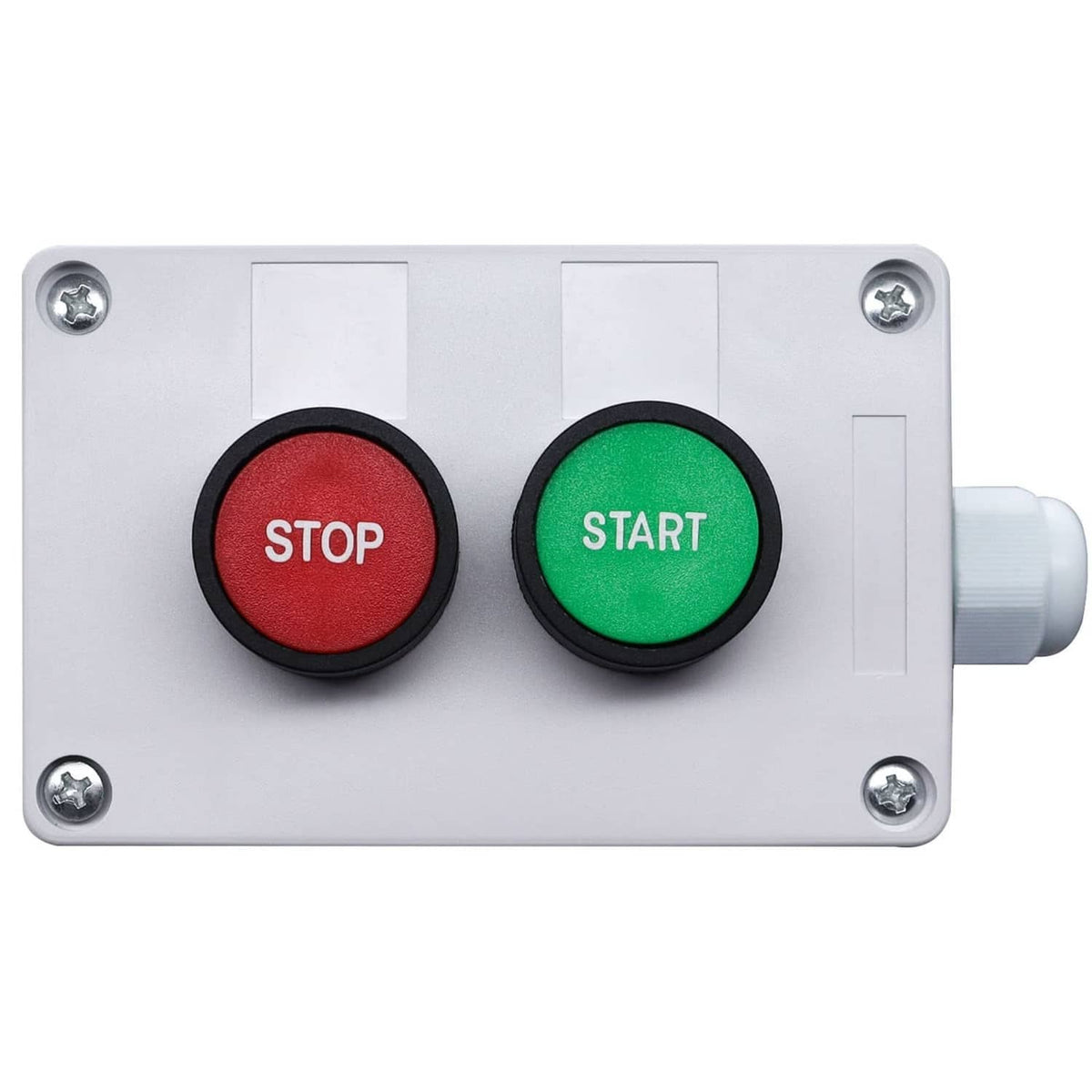 Compact start/stop push button station with red STOP and green START indicators