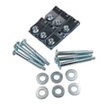 Truck bed mounting hardware kit with black brackets, bolts, and flat washers