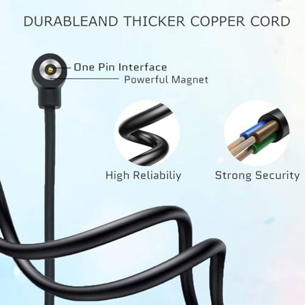 Black magnetic smart ring charger cable with one-pin magnetic charging interface