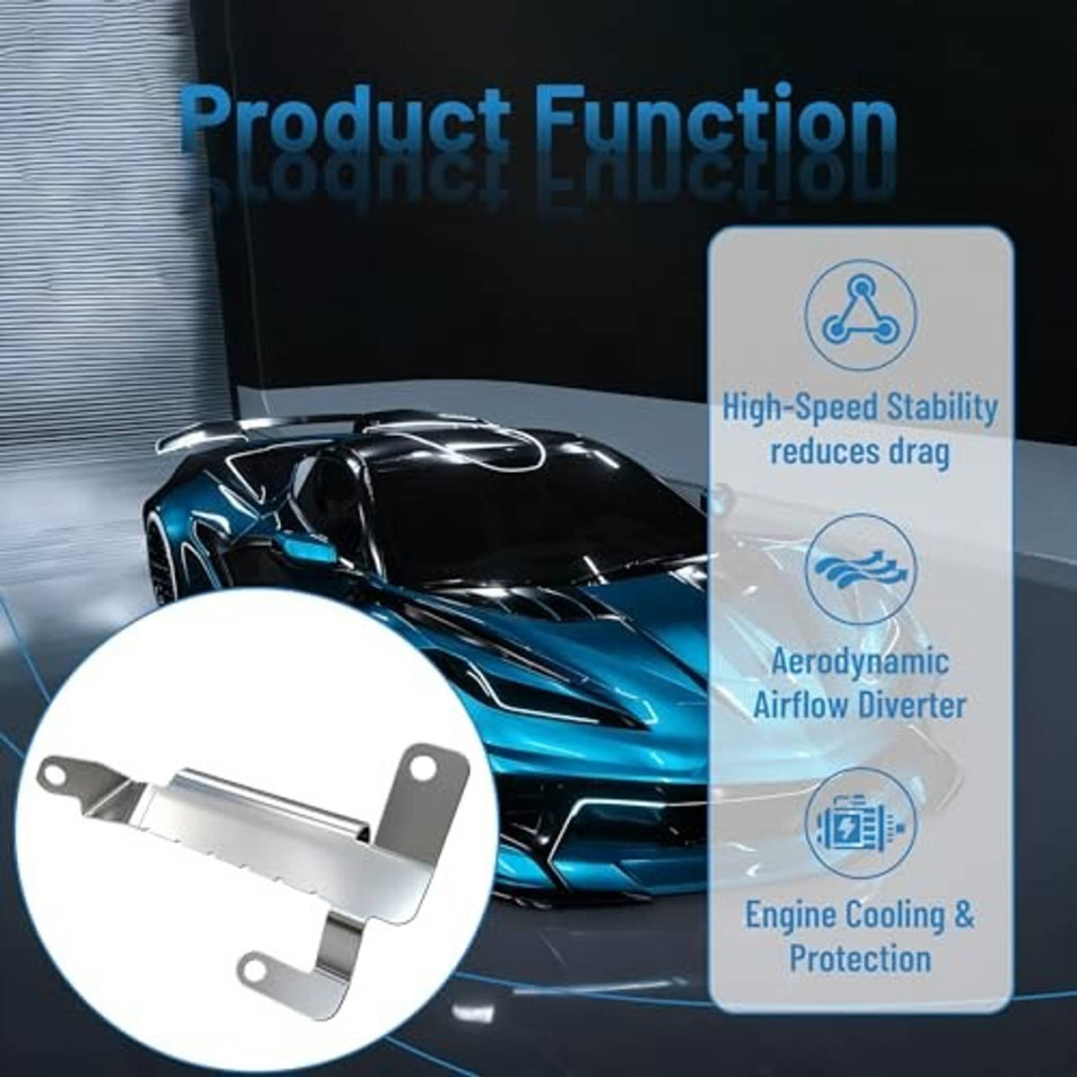 Silver bumper deflector shield with rounded cutouts and mounting hardware