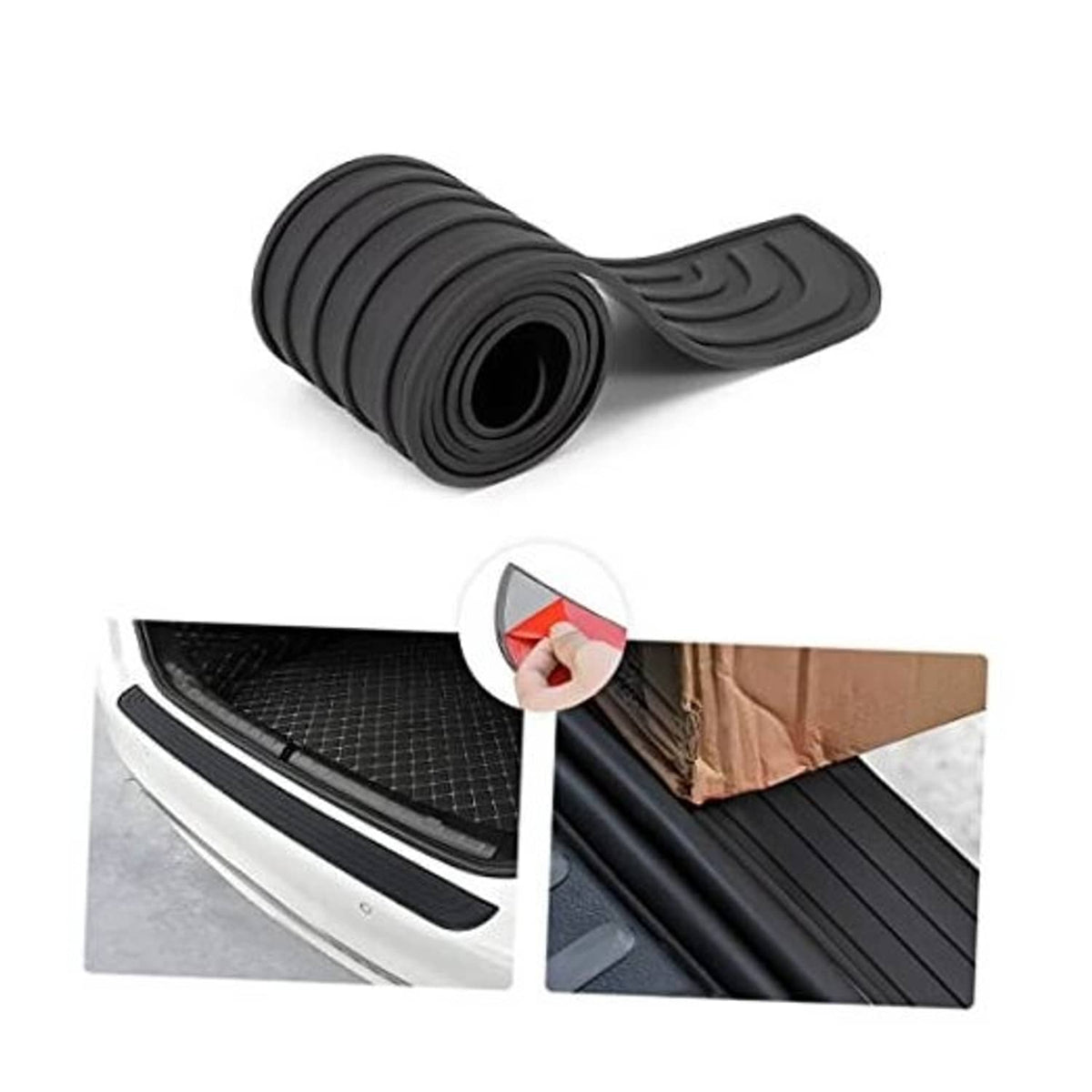 Black anti-scratch car rear bumper protector guard, rolled rubber strip with end tab