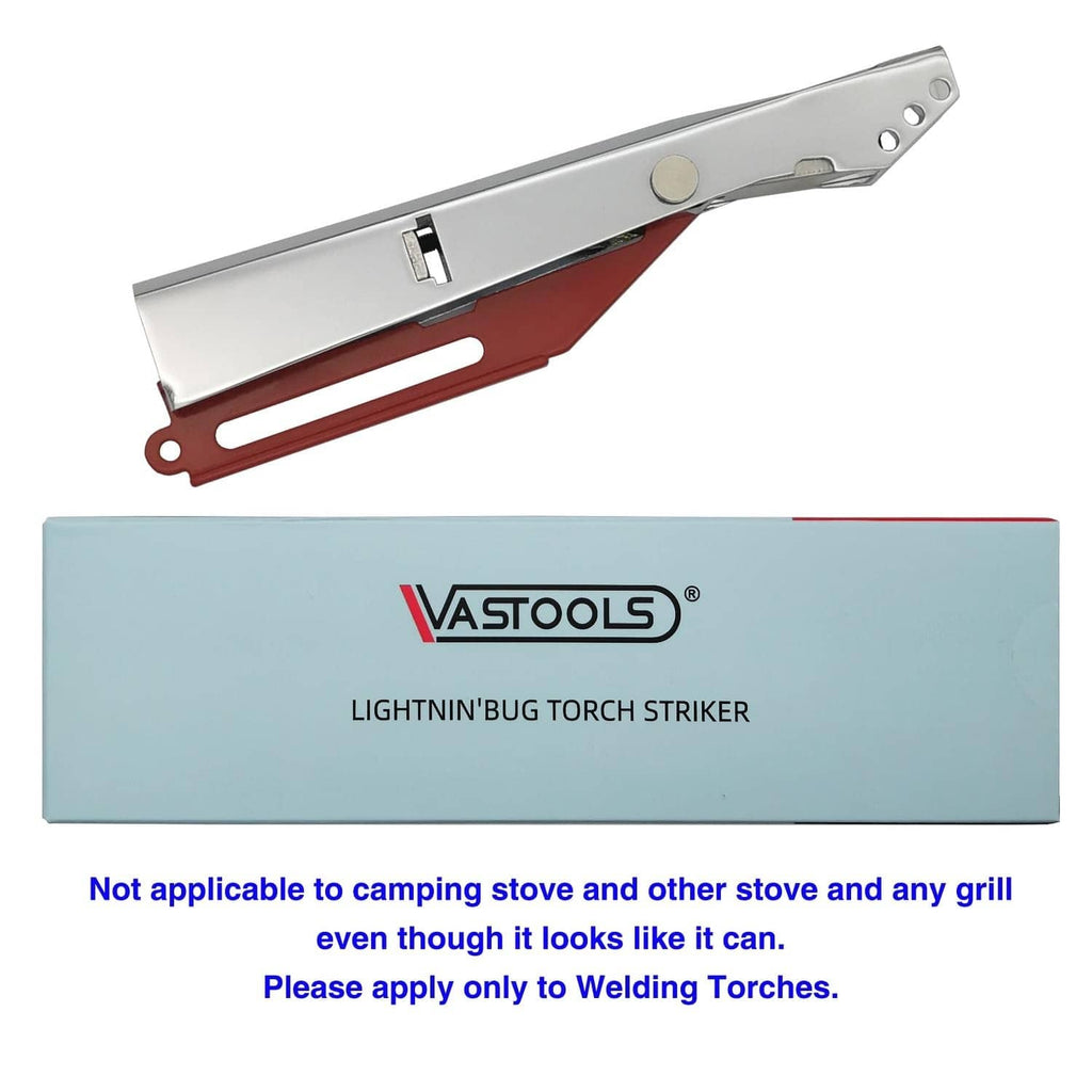 Vastools Lightnin'bug torch striker with red handle and silver body, in box