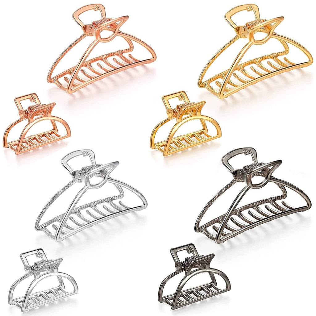 Triangle metal hair claw clips set in copper, gold, and silver—assorted pieces
