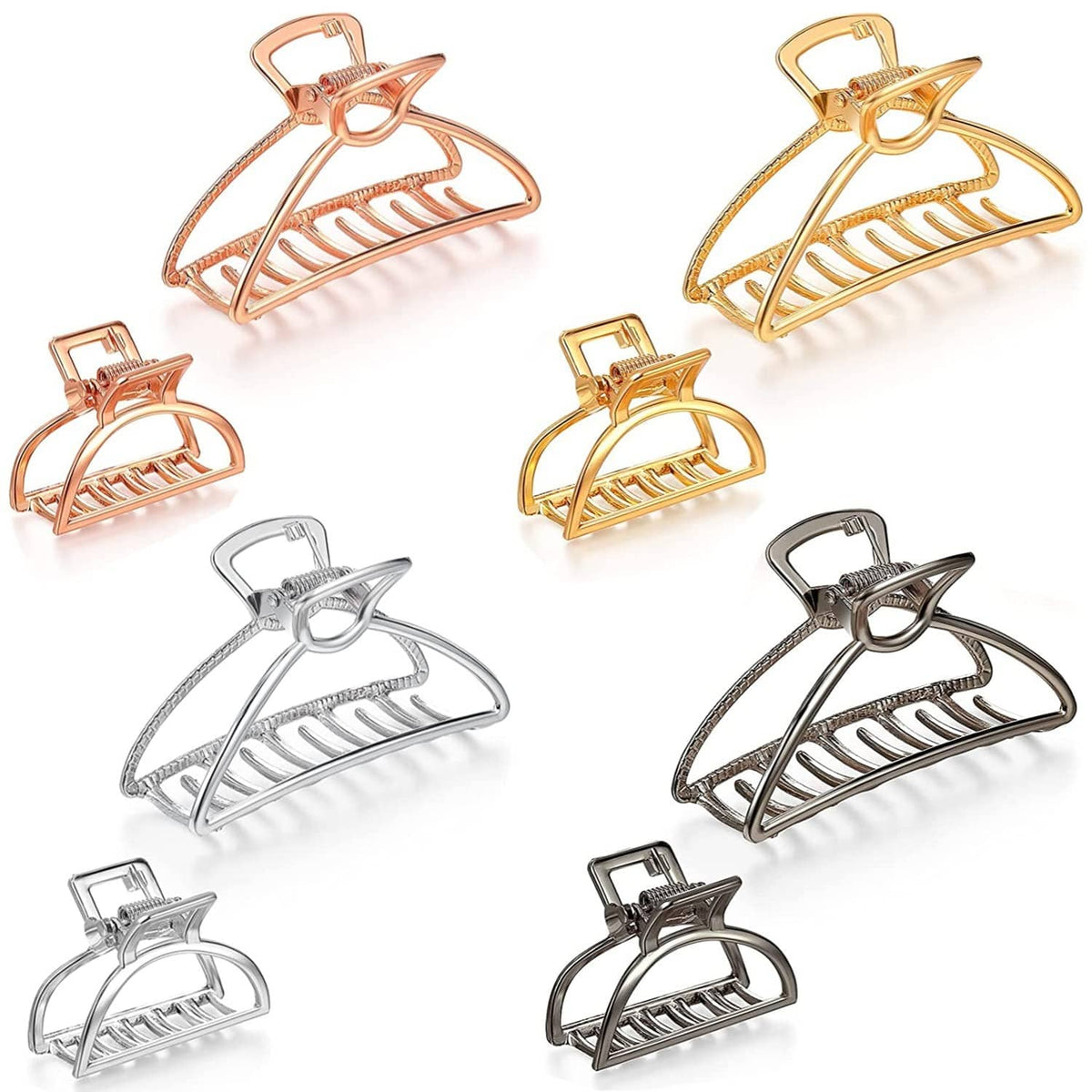 Triangle metal hair claw clips set in copper, gold, and silver—assorted pieces