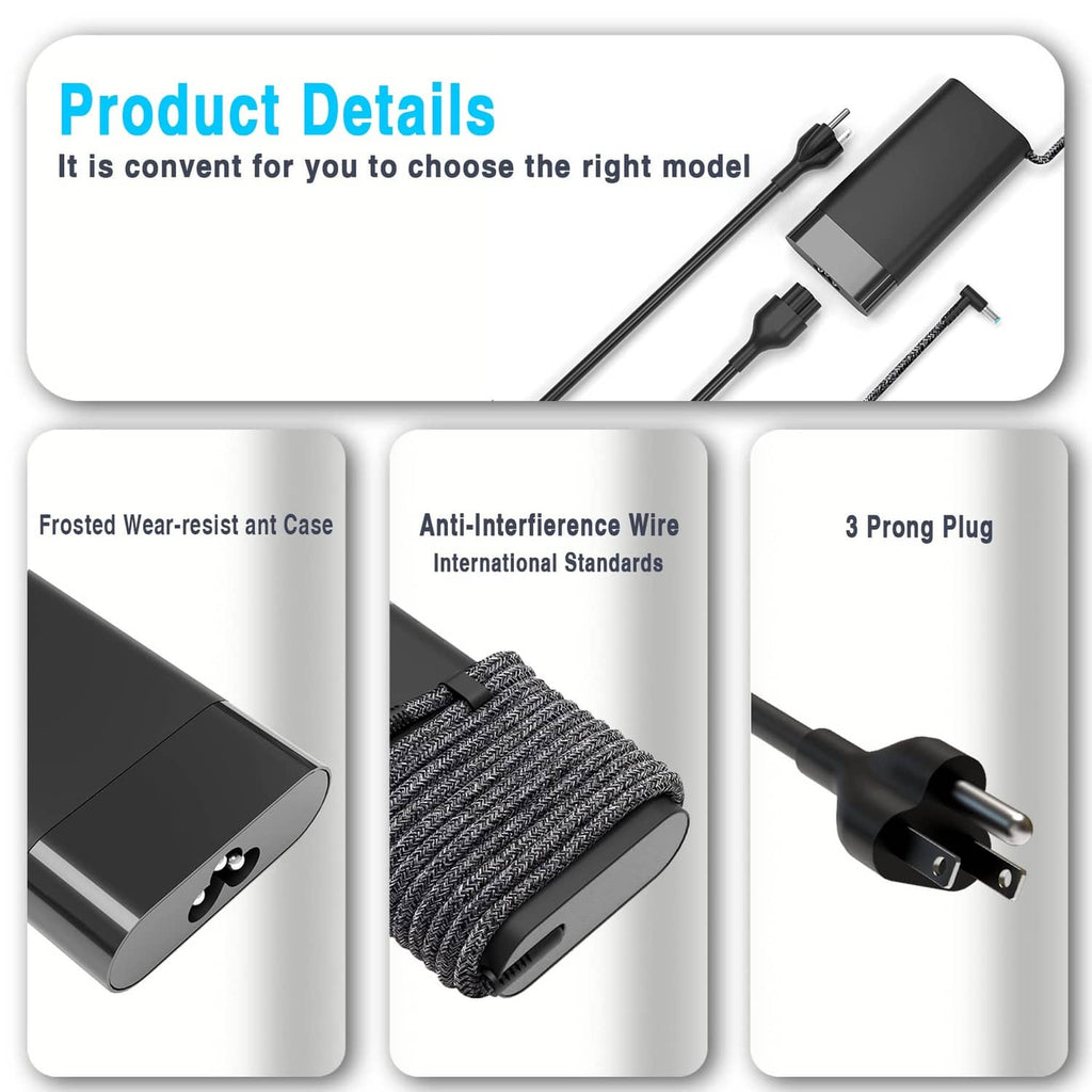 Laptop charger adapter kit with braided cord, frosted case, and three-prong plug