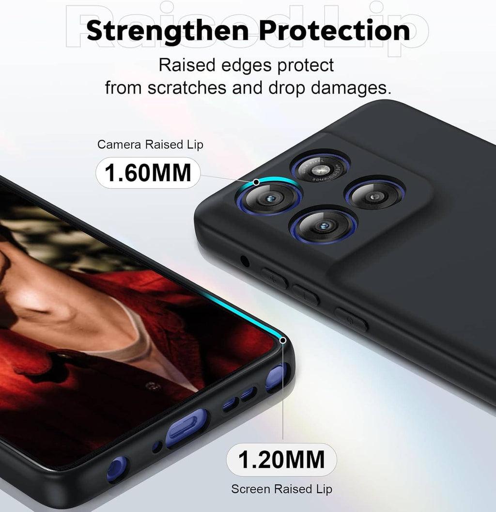 Black phone case with raised camera and screen lips for scratch and drop protection