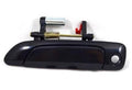 Smooth black exterior door handle with chrome lock cylinder and spring mechanism