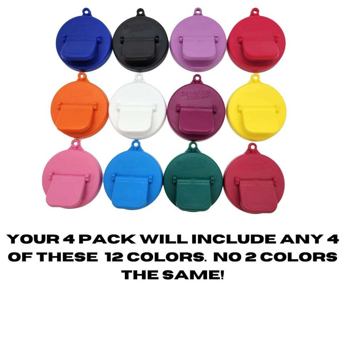 Assorted round beverage can covers with hinged snap lids in multiple colors