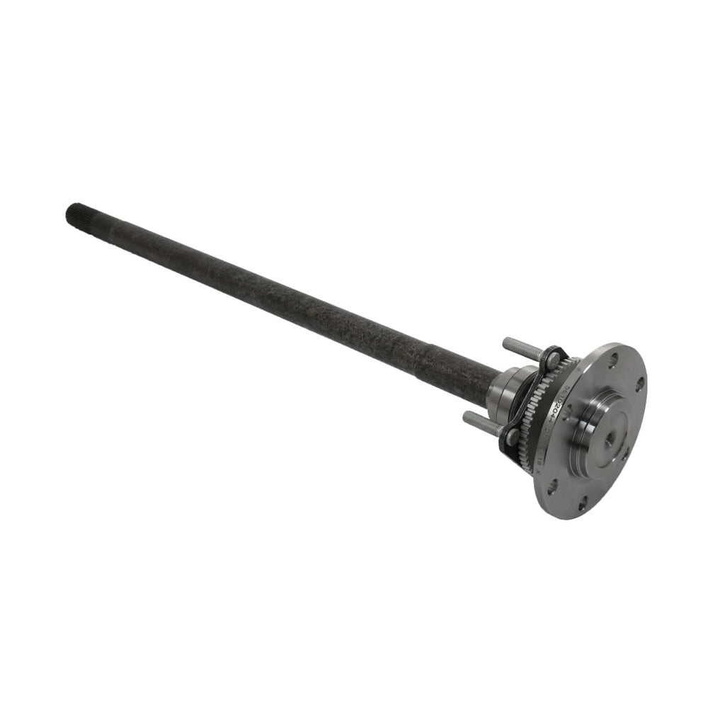 Rear axle shaft with wheel-side flange and bearing assembly
