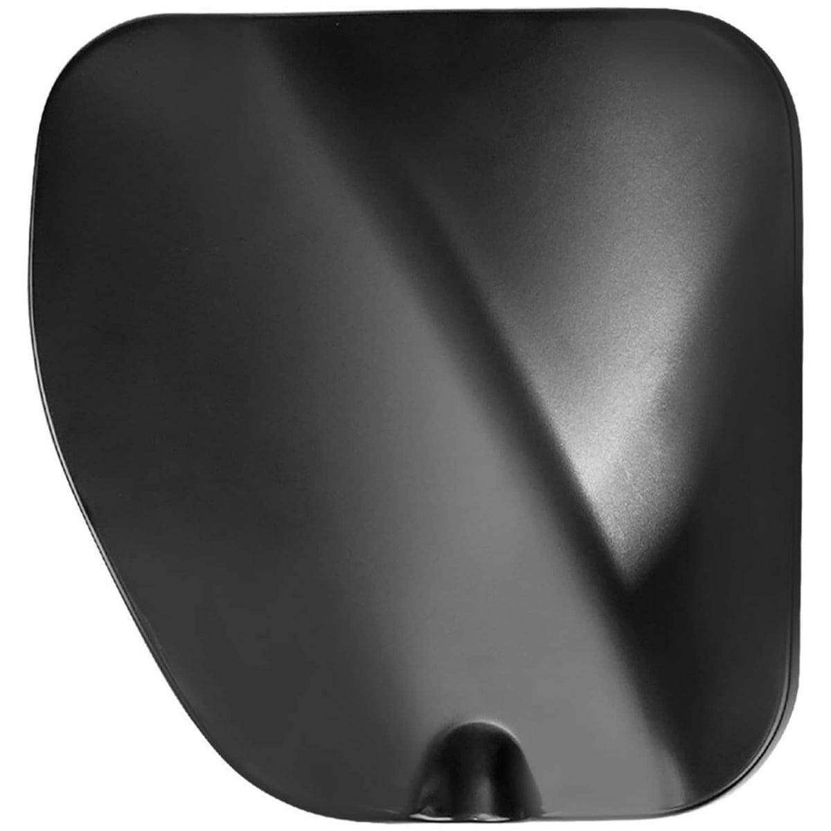 Black fuel door cover, rounded rectangular shape with raised panel contour