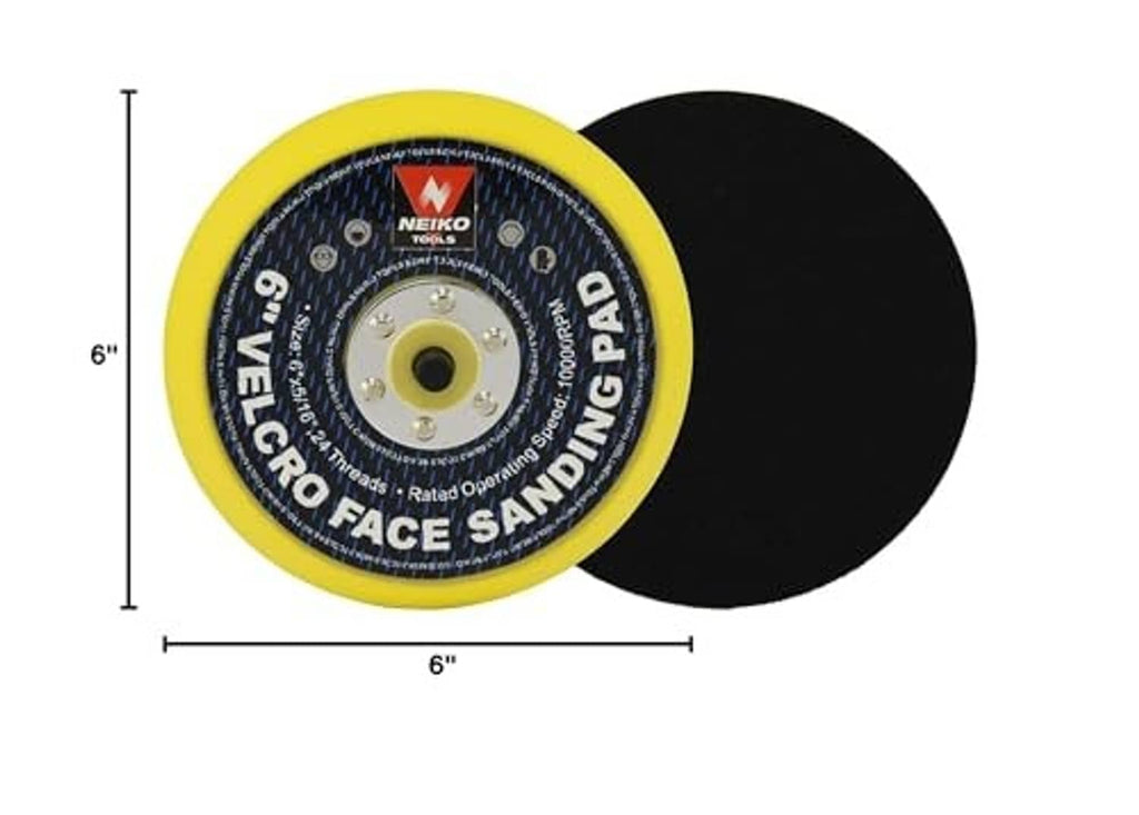 Hook-and-loop sanding disc set, 6 inch diameter with yellow backing and black face