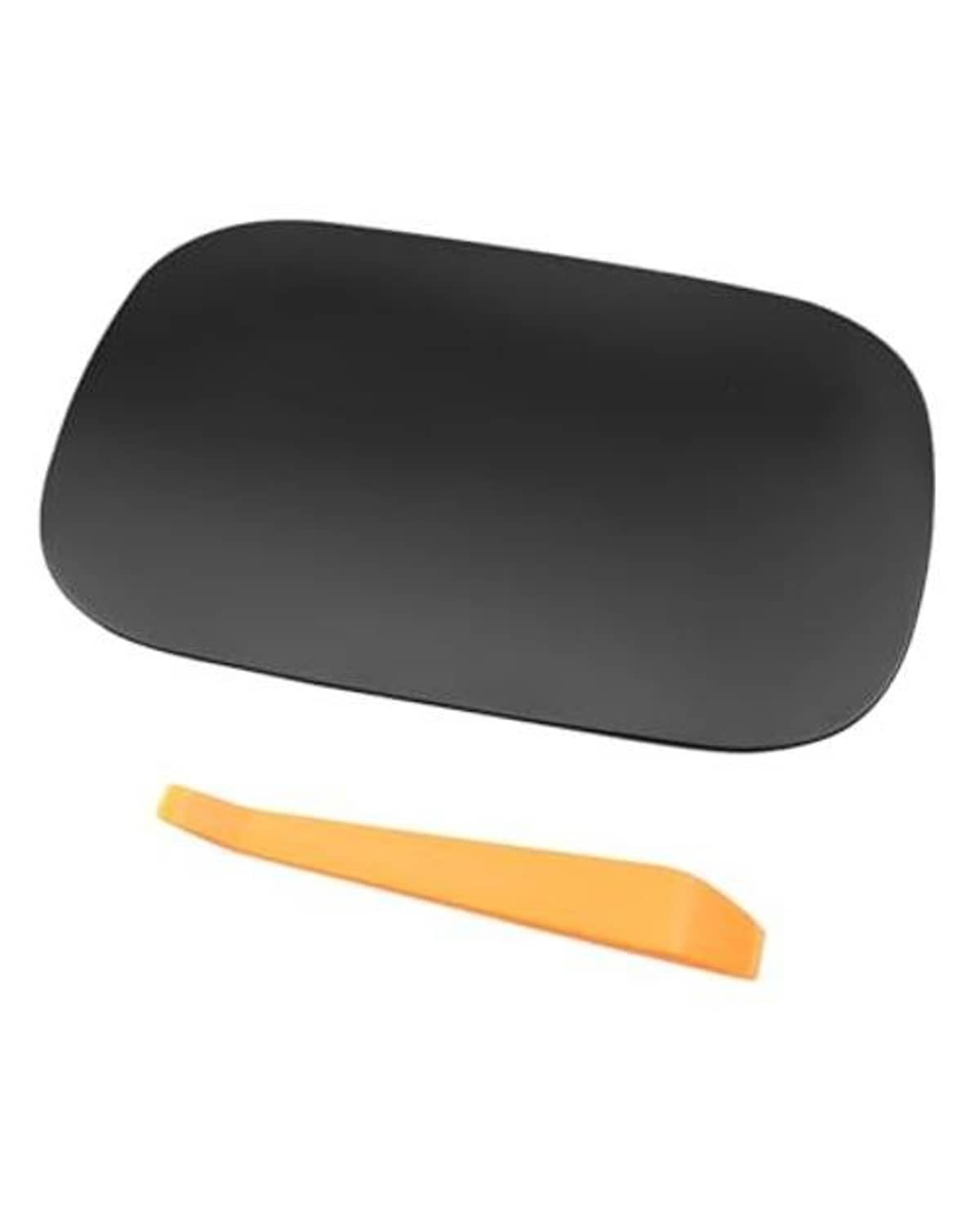 Fuel tank cap cover, matte black oval with yellow insert strip underneath