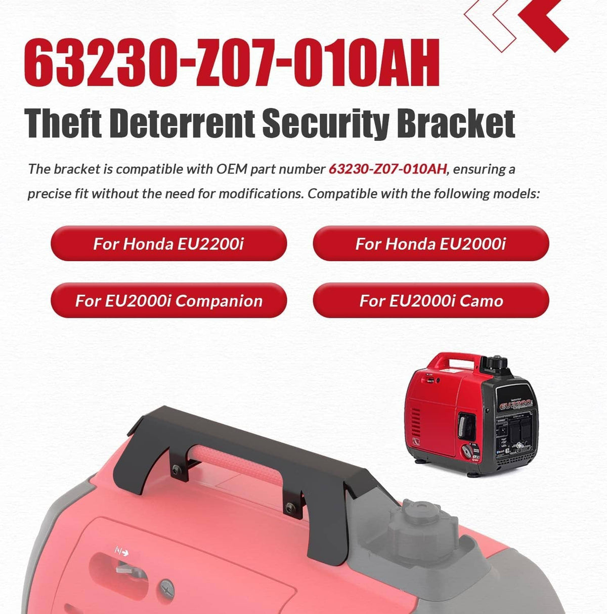 Black generator theft deterrent security bracket with mounting holes and tamper bolts