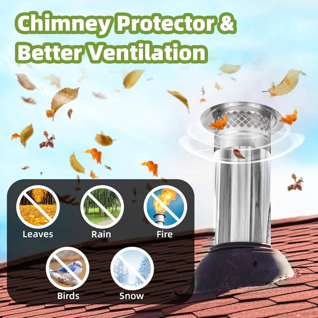 Cone-top chimney cap with diamond-pattern screen and mesh spark guard