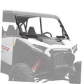Clear windshield assembly with black side supports and top frame for UTV cab
