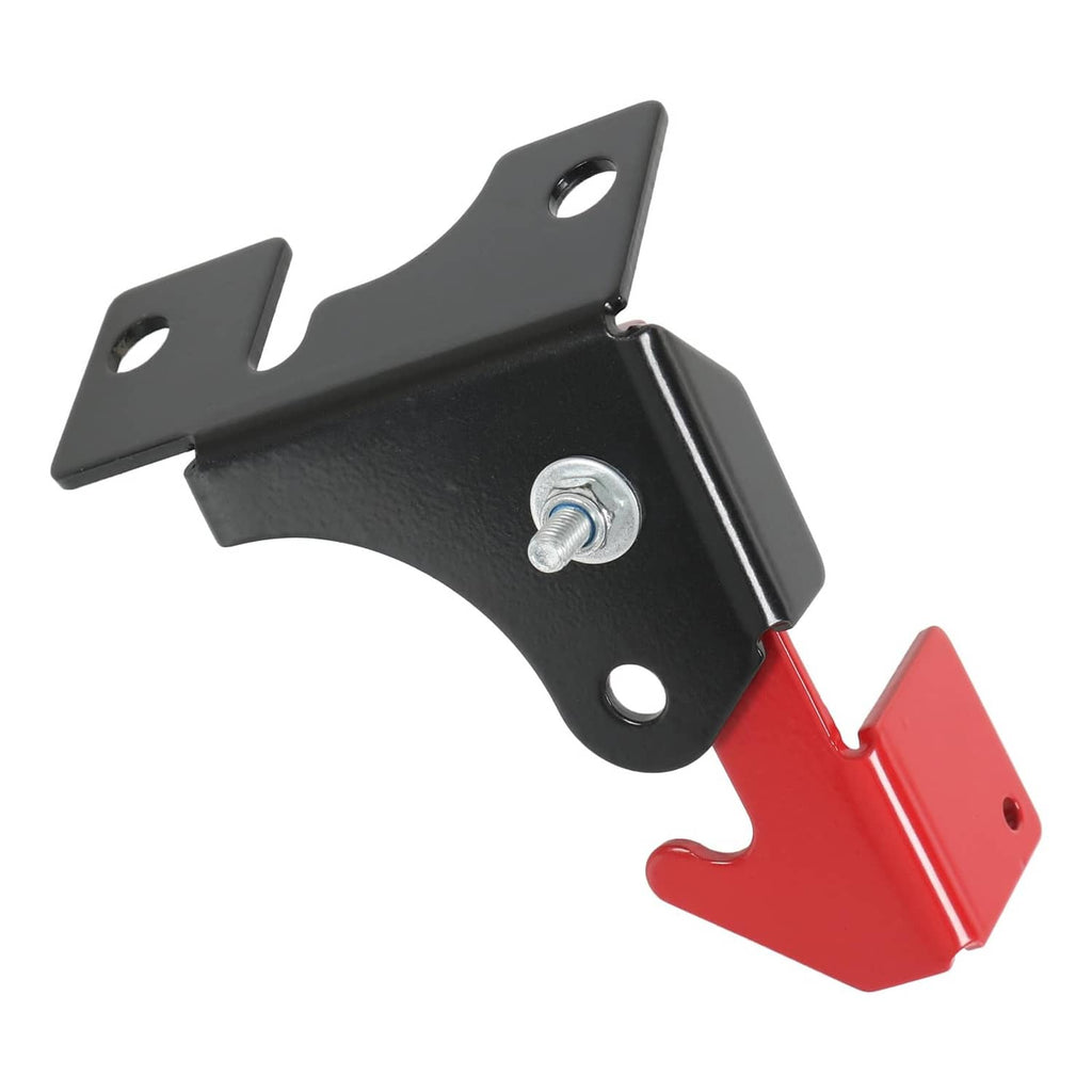 Parking brake spring kit: black mounting bracket with red support and screw bolt