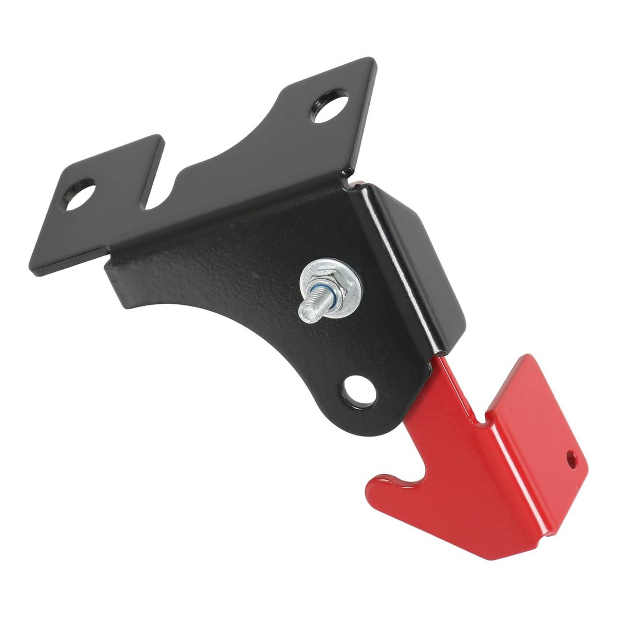 Parking brake spring kit: black mounting bracket with red support and screw bolt
