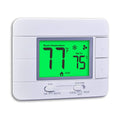 White non-programmable thermostat with green backlit LCD, cool/heat controls, and buttons
