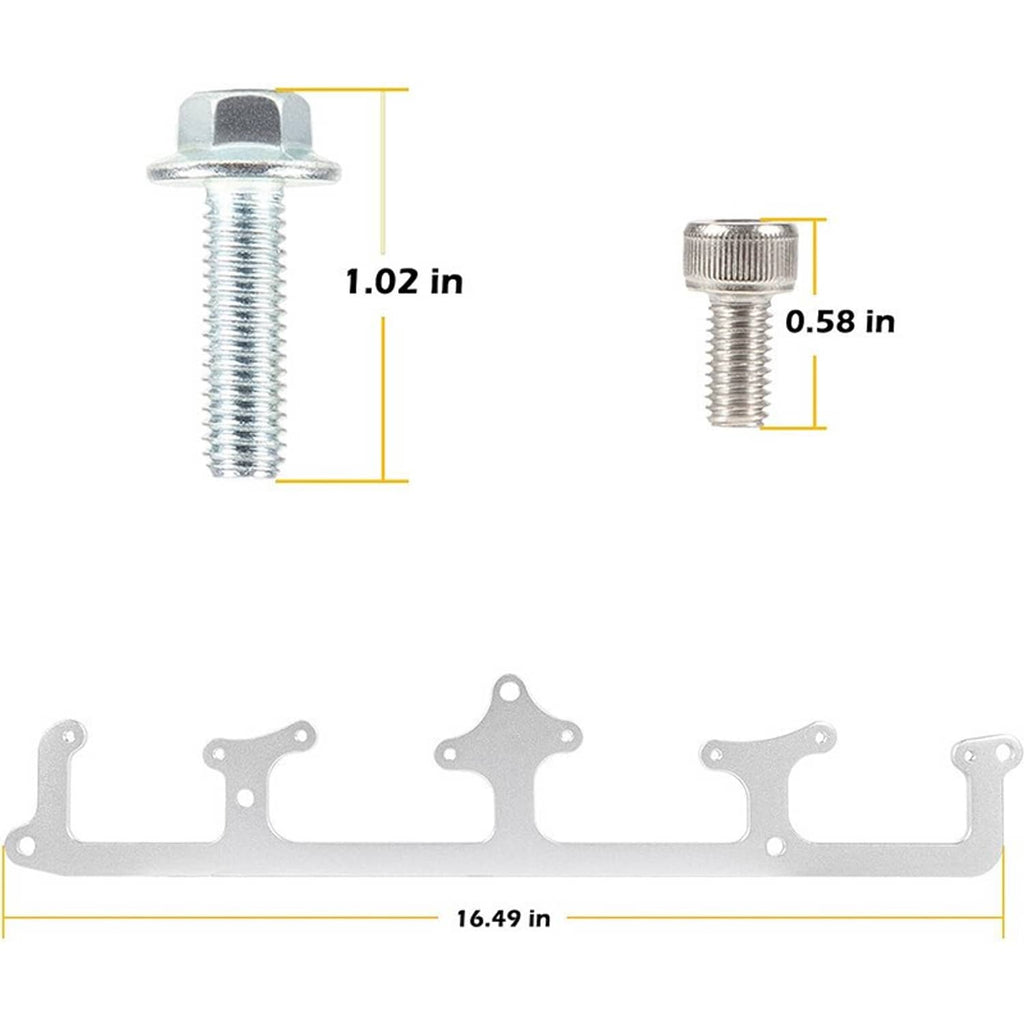 Aluminum coil bracket and bolt hardware dimensions, long bracket with threaded fasteners