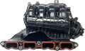 Black intake manifold assembly with gasket, multiple ports and mounting bolts