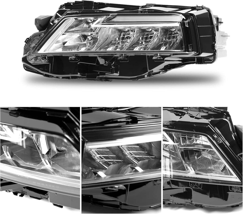 LED headlight assembly with close-up lens and reflector detail panels